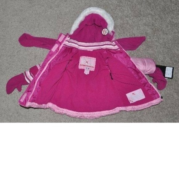 *Winter Jacket 12 months Pink Zeroxposur Hooded Zip-Mittens Scarf 3 pc Set Girls - Picture 7 of 8